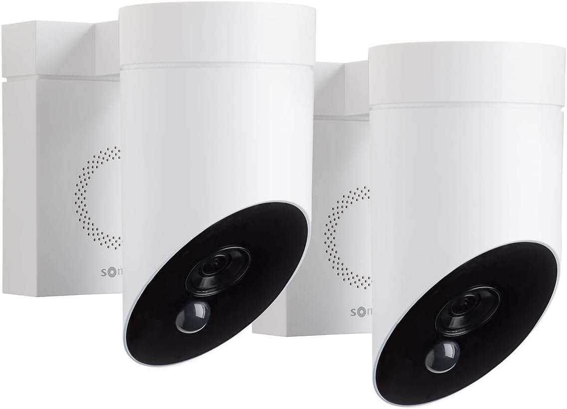 somfy 1875340 – Pack de 2 Outdoor Camera 2 Blanches, Caméras avec détection de Mouvement Intelligente, Sirène intégrée de 110 DB, Branchement Possible sur Un luminaire existant, Images Full HD 1080p(Blanche)