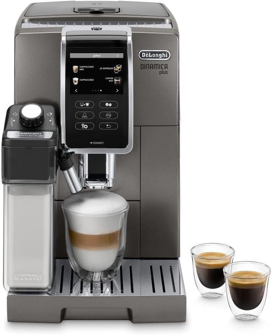 De'Longhi Dinamica LatteCrema Espresso Machine with Automatic Milk Frother for Latte, Cappuccino, Built-in Grinder, Silver, ECAM35075SI(Titanium)
