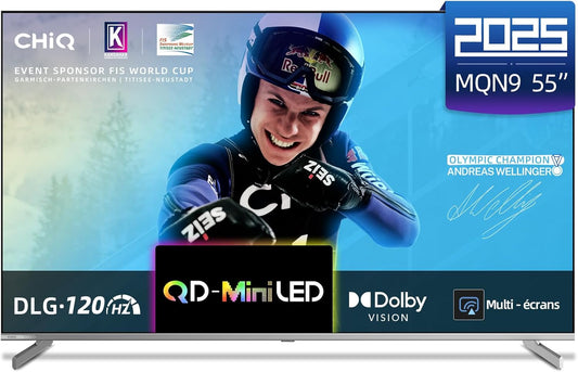 CHIQ M55QN9G 55 Pouces (139 cm) TV Smart 4K Mini QLED, Google TV, 60Hz MEMC  Local Dimming, Dolby Vision  Atmos,D120Hz, HDR10 Chromecast(55 Pouces)