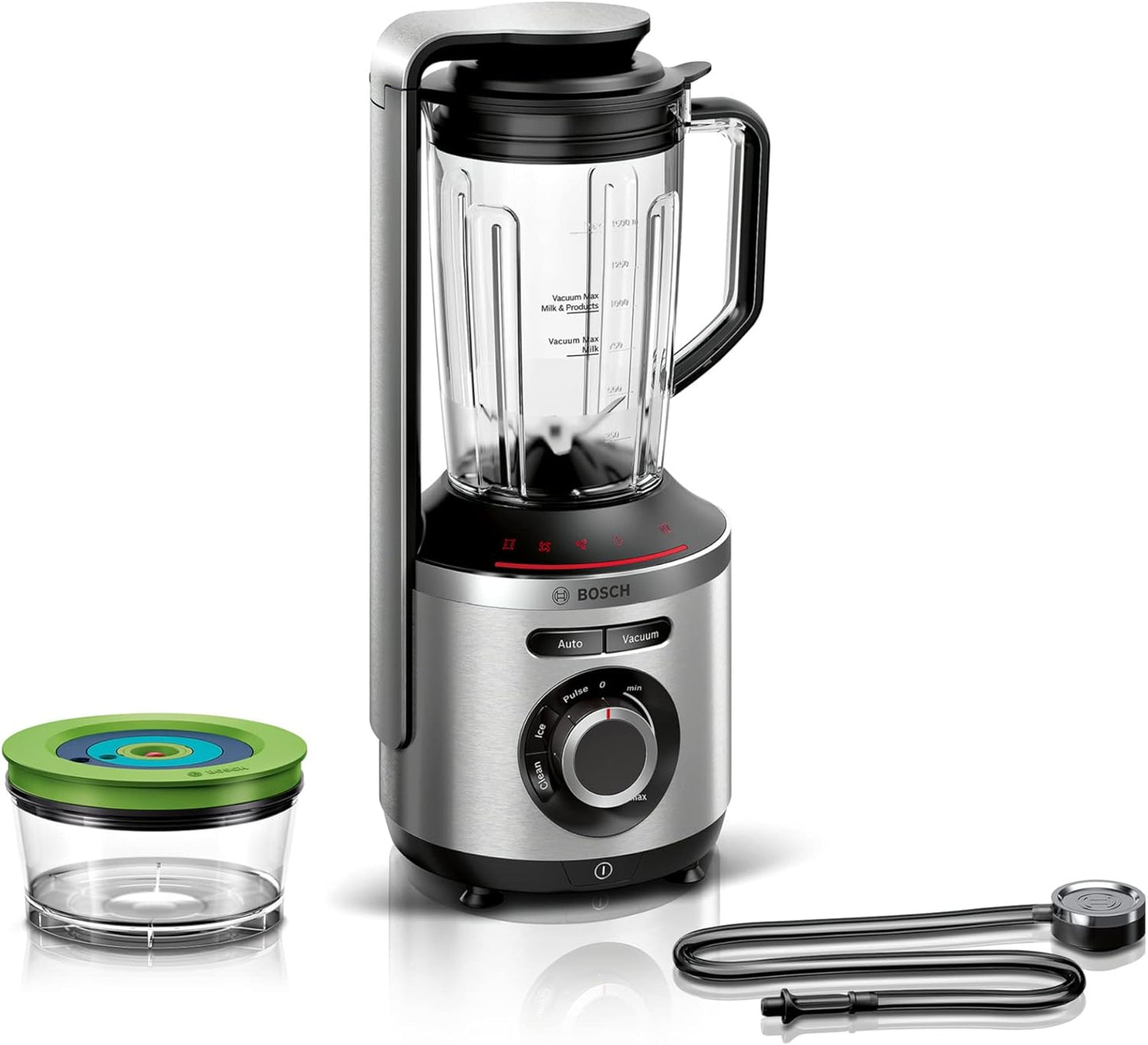 Bosch Electroménager - MMBV622M Blender sous vide VitaPower Série 8 – Grande préservation des vitamines – Gourde to go avec valve sous-vide – 1,5 L – 1000W - Argent/Noir(Premium)