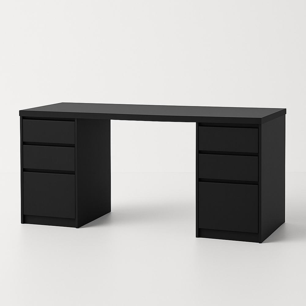 Bureau Rectangulaire avec Tiroirs Noir Bois Stratifié(Noir)
