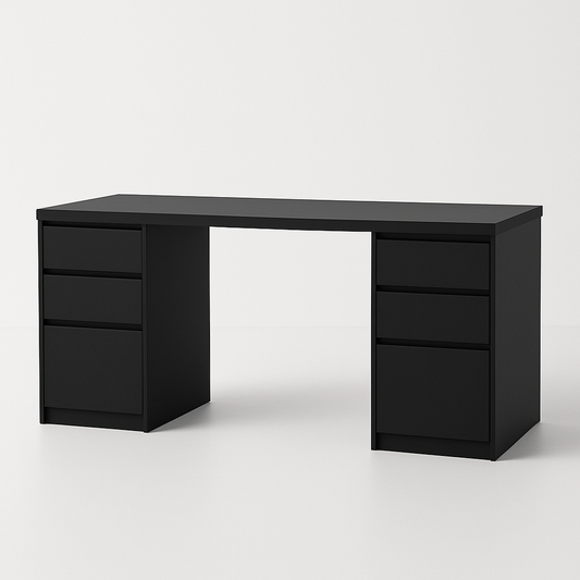 Bureau Rectangulaire avec Tiroirs Noir Bois Stratifié(Noir)