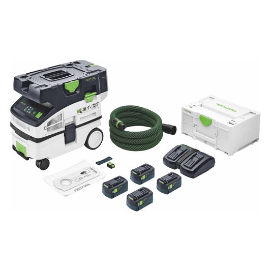Festool CTLC MINI I-Plus Aspirateur sans fil mobile 36 V ( 2x 18 V ) classe de poussière L ( 577670 ) + 4x batterie 5,0 Ah + chargeur double + Systainer(défaut)