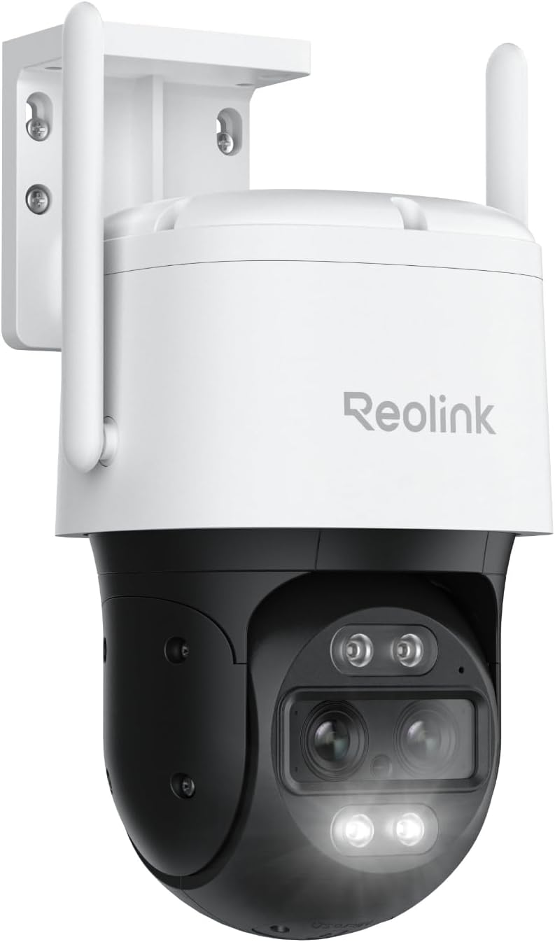 Reolink 4K PTZ Camera Surveillance WiFi Exterieure à Double Objectif, 2,4/5 GHz Wi-FI 6, Zoom 6X, Détection Personne/Véhicule/Animal, Suivi Auto, Vision Nocturne, Alimentation Plug-in, TrackMix WiFi(Blanc)